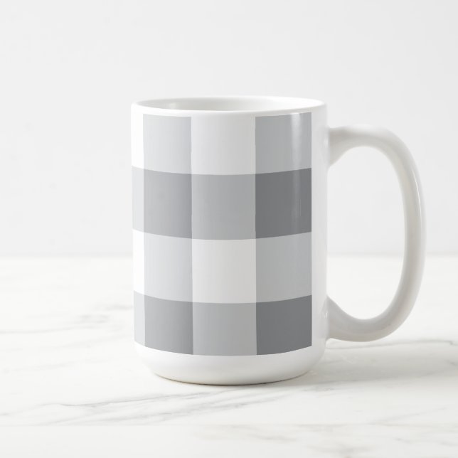 Grey And White Gingham Pattern Coffee Mug (Right)