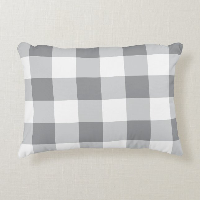 Grey And White Gingham Pattern Decorative Cushion (Front)