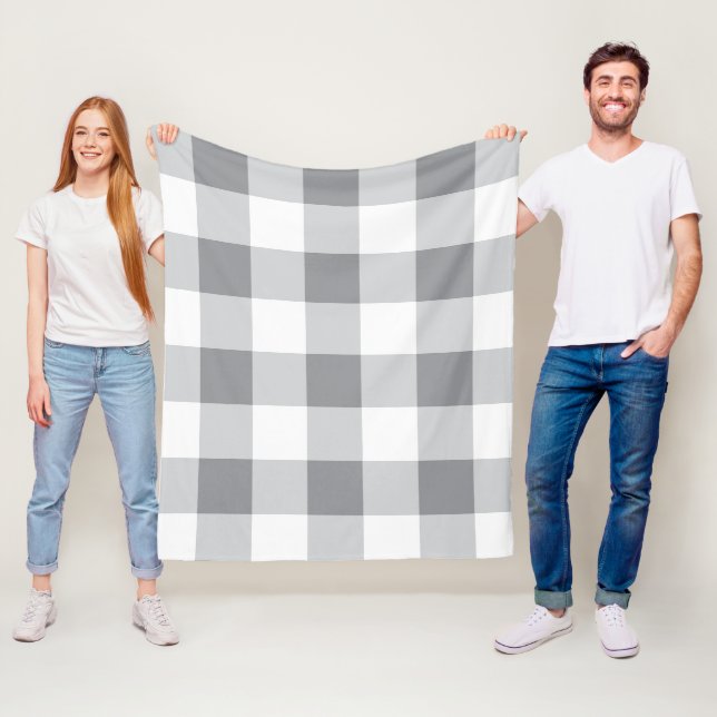 Grey And White Gingham Pattern Fleece Blanket (In Situ)