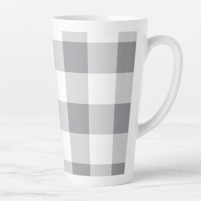 Grey And White Gingham Pattern Latte Mug (Right)