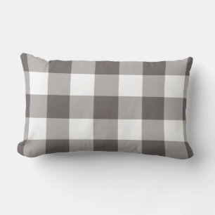 Grey and White Gingham Pattern Lumbar Cushion