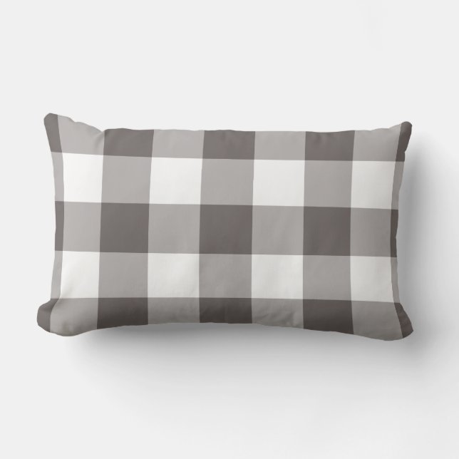 Grey and White Gingham Pattern Lumbar Cushion (Front)