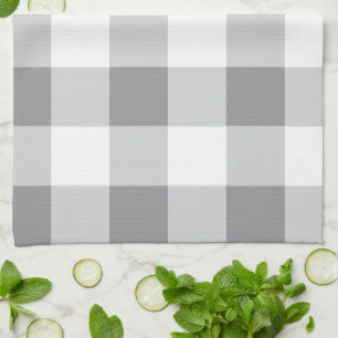 Grey And White Gingham Pattern Tea Towel