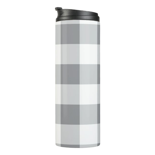 Grey And White Gingham Pattern Thermal Tumbler (Rotated Right)