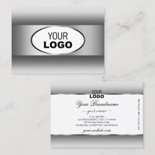 Grey and White Gradient Logo Silver Oval Frame Business Card