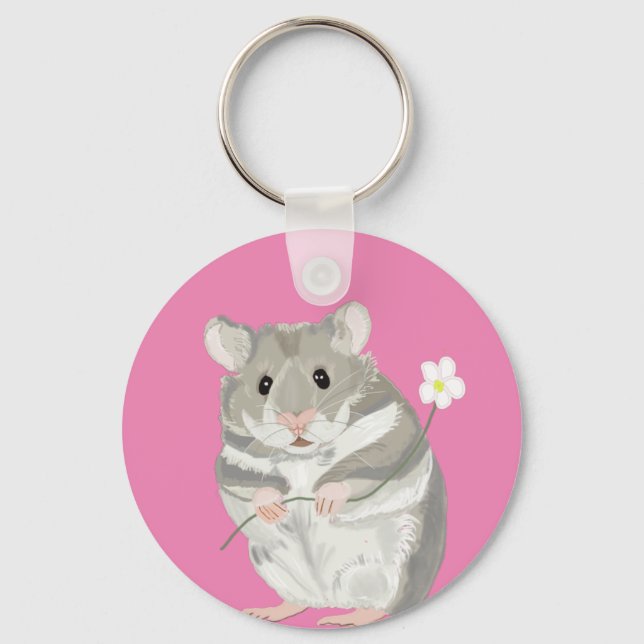 Grey and White Hamster  Key Ring (Front)