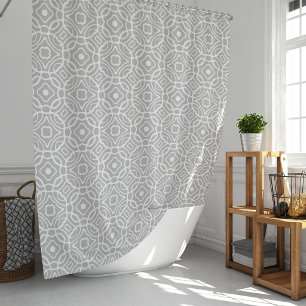 Grey and White Hand Drawn Quatrefoil Shower Curtain