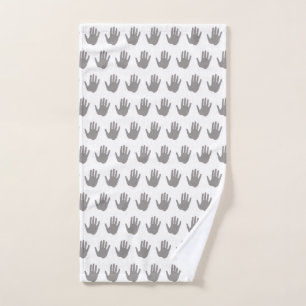 Grey and White Hand Print Pattern Hand Towel