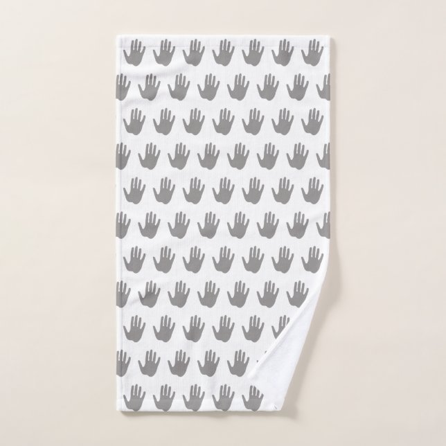 Grey and White Hand Print Pattern Hand Towel (Hand Towel)