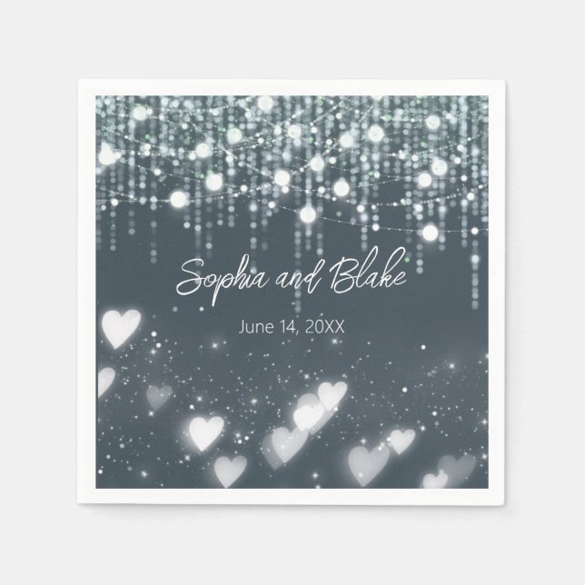 Grey and White Hanging Lights Wedding Napkin (Front)