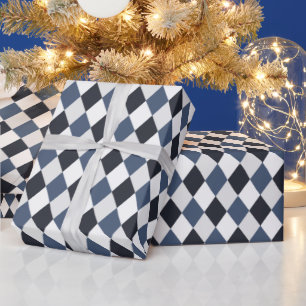Grey and White Harlequin Diamond Pattern  Wrapping Paper