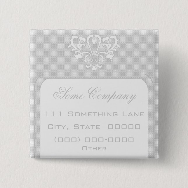 Grey And White Heart Damask 15 Cm Square Badge (Front)