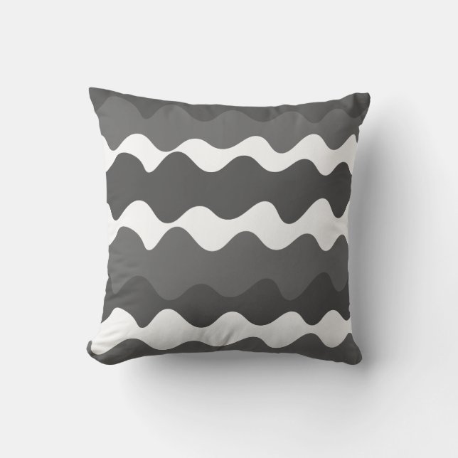 Grey and white horizontal waves pattern  cushion (Front)