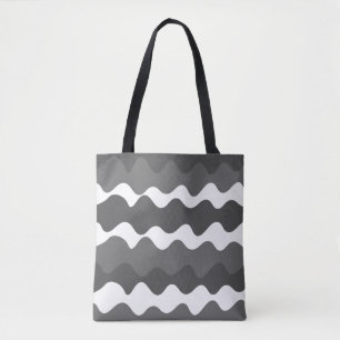 Grey and white horizontal waves pattern tote bag