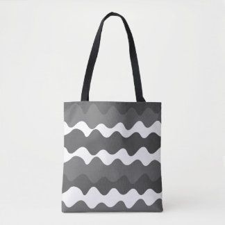 Grey and white horizontal waves pattern  tote bag