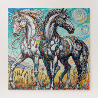Grey and White Horses 600 Piece Puzzle