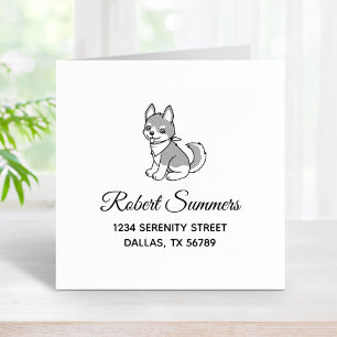 Grey and White Husky Puppy Dog Address Rubber Stamp
