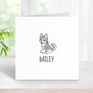 Grey and White Husky Puppy Dog Custom Name 1x1 Rubber Stamp