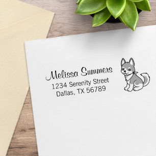 Grey and White Husky Puppy Dog Return Address Rubber Stamp