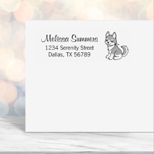 Grey and White Husky Puppy Dog Return Address Self-inking Stamp
