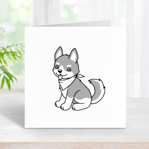 Grey and White Husky Puppy Dog Rubber Stamp