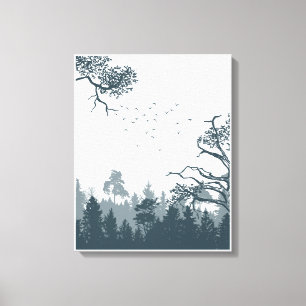 Grey And White Illustration Forest Canvas Print