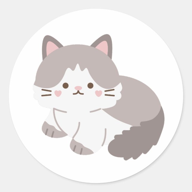 Grey and White Kitten Cute Cat Lover Sticker (Front)