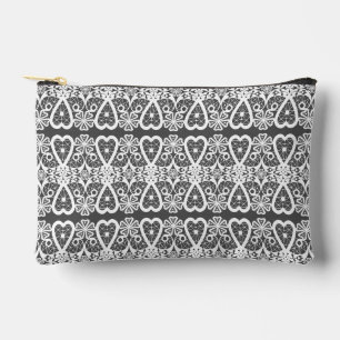 Grey and white lace pattern accessory pouch
