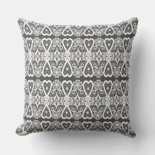Grey and white lace pattern cushion