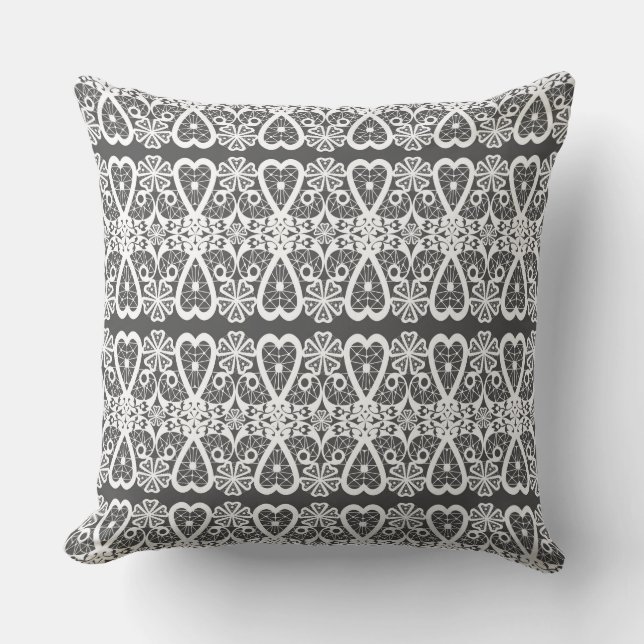 Grey and white lace pattern cushion (Front)