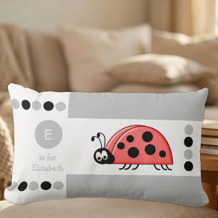 Grey and white ladybird kids monogram lumbar cushion
