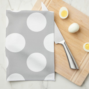 Grey and White Large Polka Dot Kitchen Towel