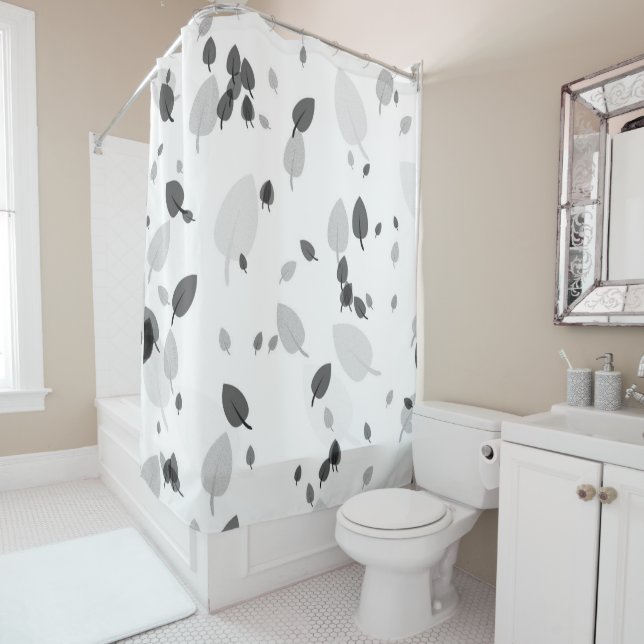 grey and white leaves   shower curtain (In Situ)