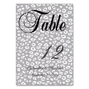 Grey and White Leopard Print Table Number