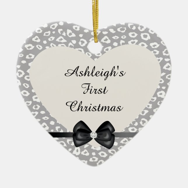 Grey and White Leopard Print with Bow Ceramic Tree Decoration (Front)