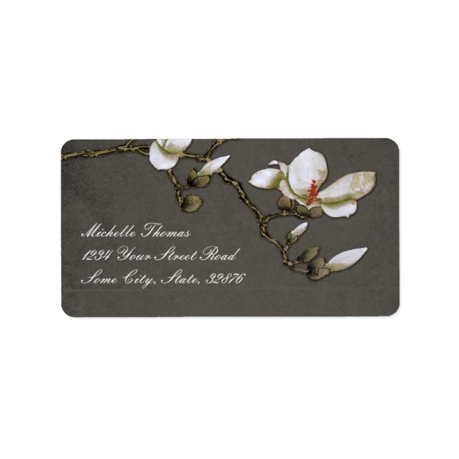 Grey and White Magnolia Return Address Label (Front)