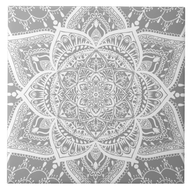 Grey and White Mandala - Loergann in Stone Tile (Front)