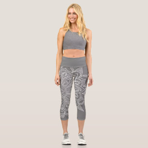 Grey and White Mandala Yoga Capri