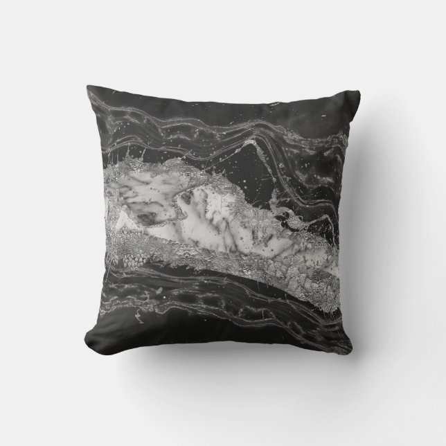 Grey and white marble and silver abstract cushion (Front)