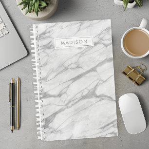 Grey and White Marble Personalised Name Custom Planner