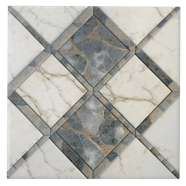 Grey and White Marble Repeatable Ceramic Tile (The complete printed tile design. Tiles sold individually.)