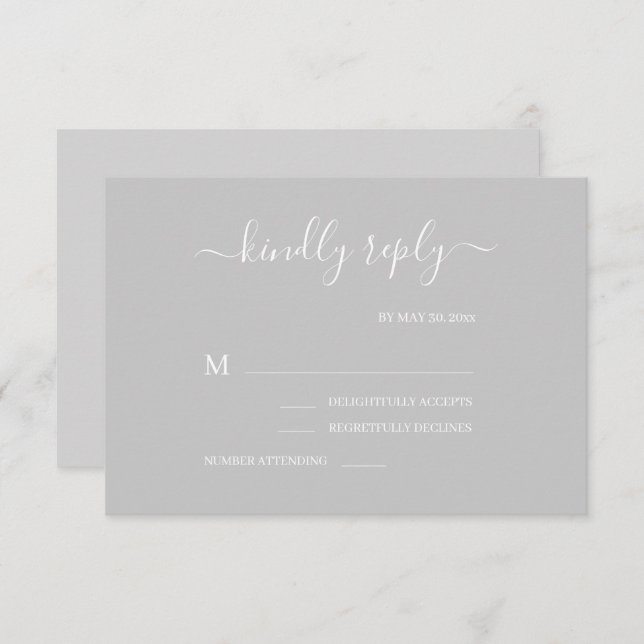 Grey and White Minimalist Elegant Wedding RSVP Invitation (Front/Back)