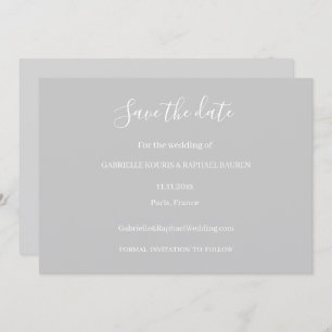 Grey and White Minimalist Save The Date Wedding Invitation