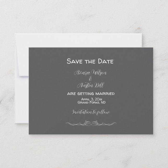 Grey and White Minimalist Wedding Save The Date (Front)