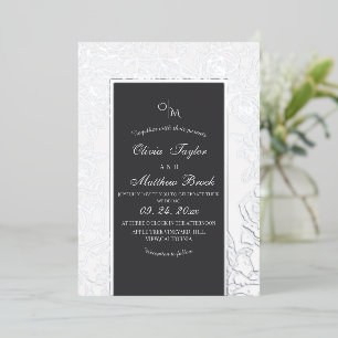 Grey and White Modern Flower Foil Wedding