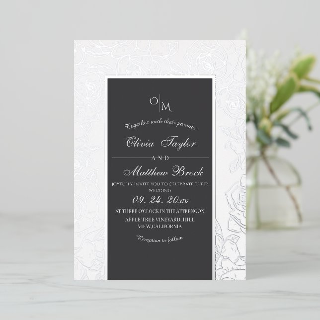 Grey and White Modern Flower Foil Wedding (Standing Front)