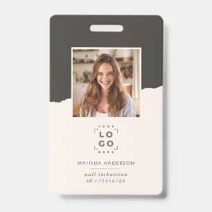 Grey and white modern minimal photo abstract ID badge