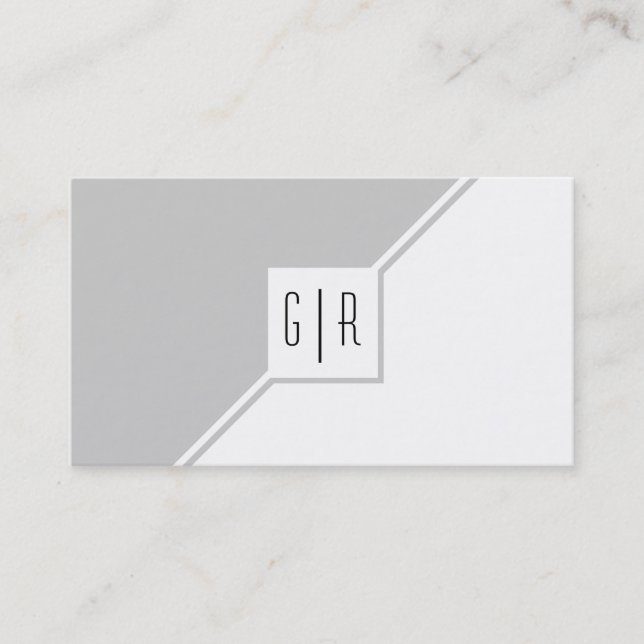 Grey and white modern monogram geometric business card (Front)