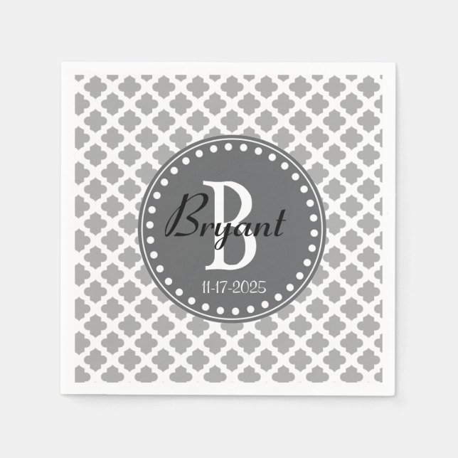 Grey and White Monogram Napkins (Front)