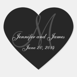Grey and White Monogram Wedding Heart Labels